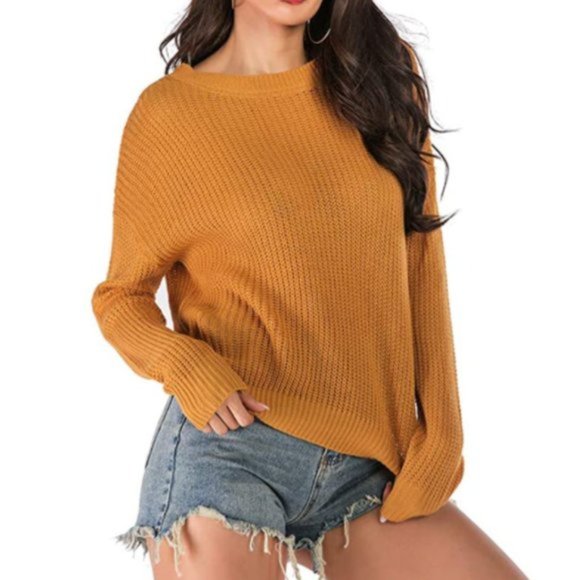 NWT Ribbed Mustard Lattice Back Thick Knit Sweater - Picture 4 of 5